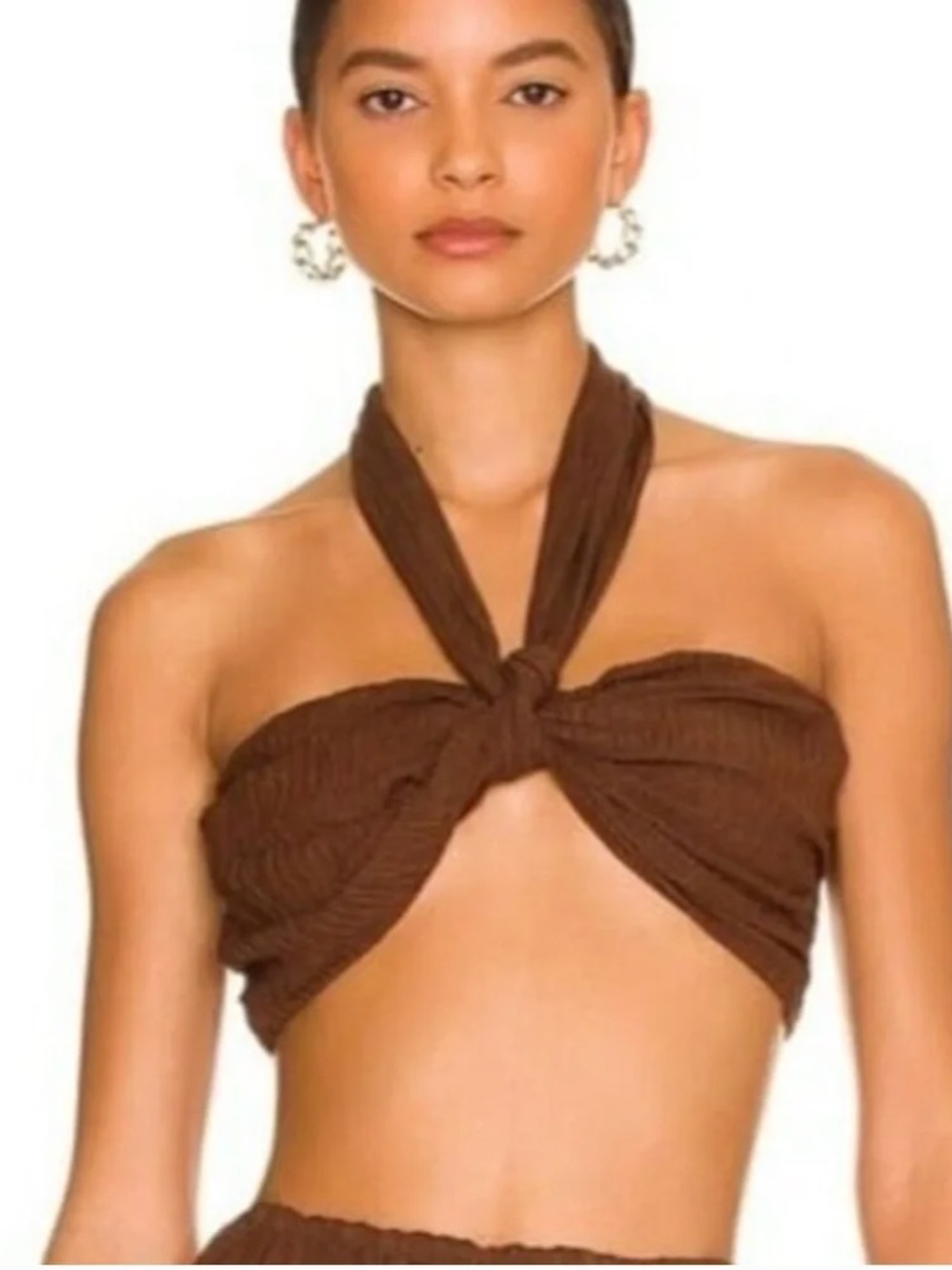 Brown Halter Knot Crop Top - Women